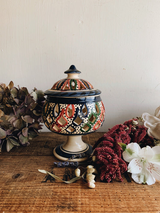 Vintage Hand~thrown Decorative Pot with Lid