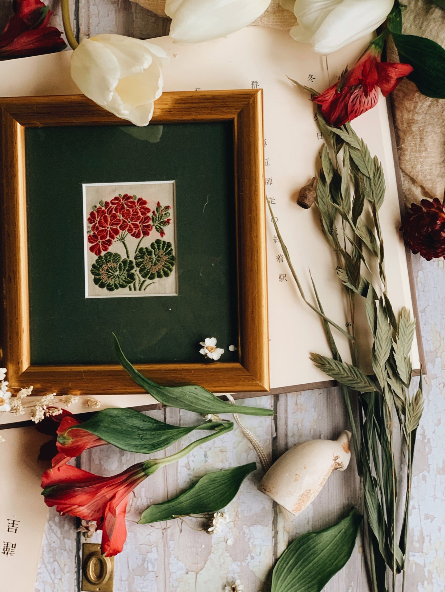 Antique Early 1900’s Silk Flower Artwork
