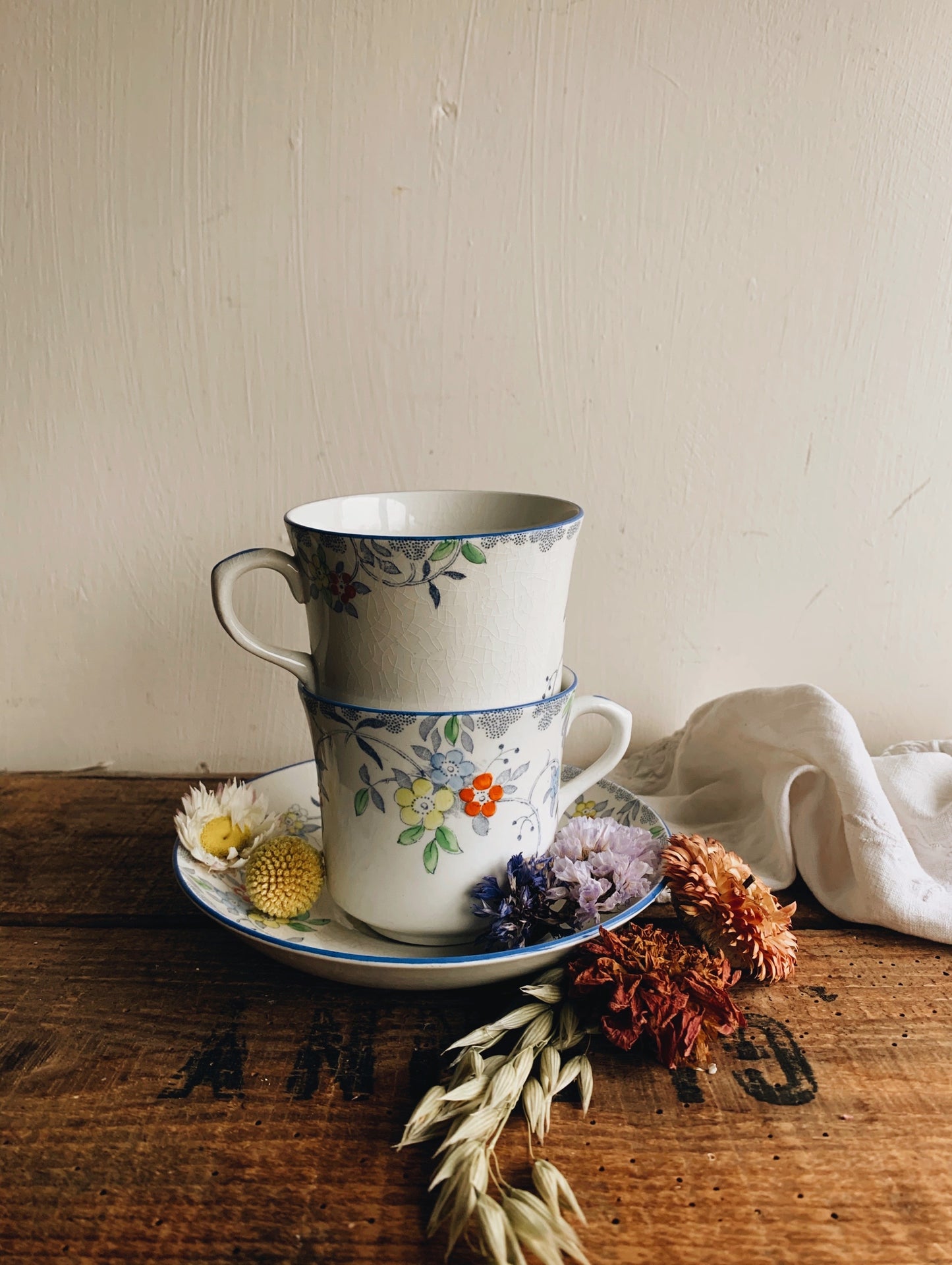 Two Vintage floral Cups & One Saucer Set