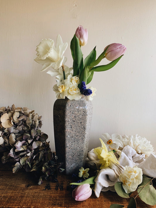 Large Art Deco Grey Pink Speckle Vase