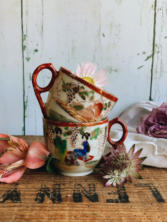 Two Antique Hand~painted Oriental Cups ~ S&S