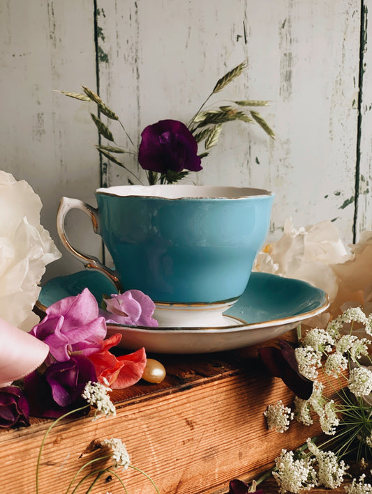 Vintage Butterfly Blue with Gilt Detailing Cup and Saucer
