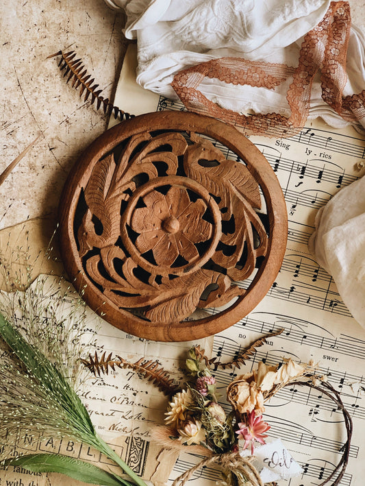 Rustic Hand~ carved Peacock Wooden Motif