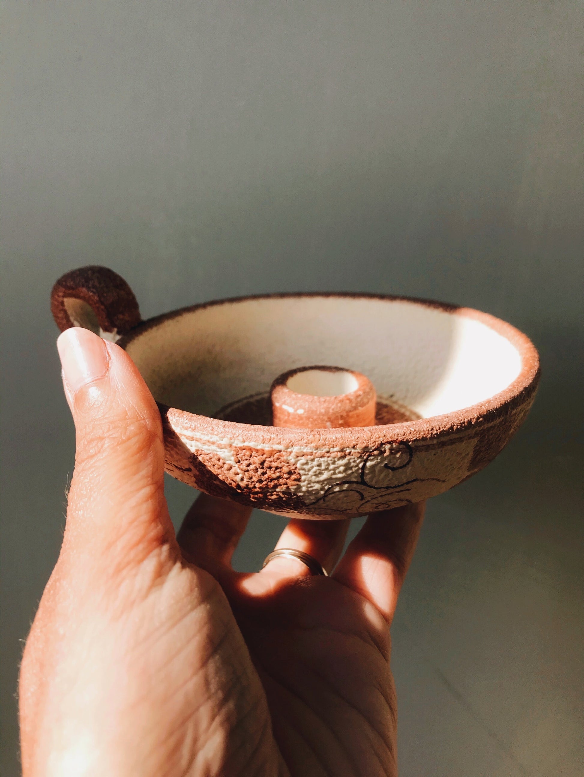 Rustic Peachy Decorative Hand~thrown European Candle Holder - Stone & Sage 