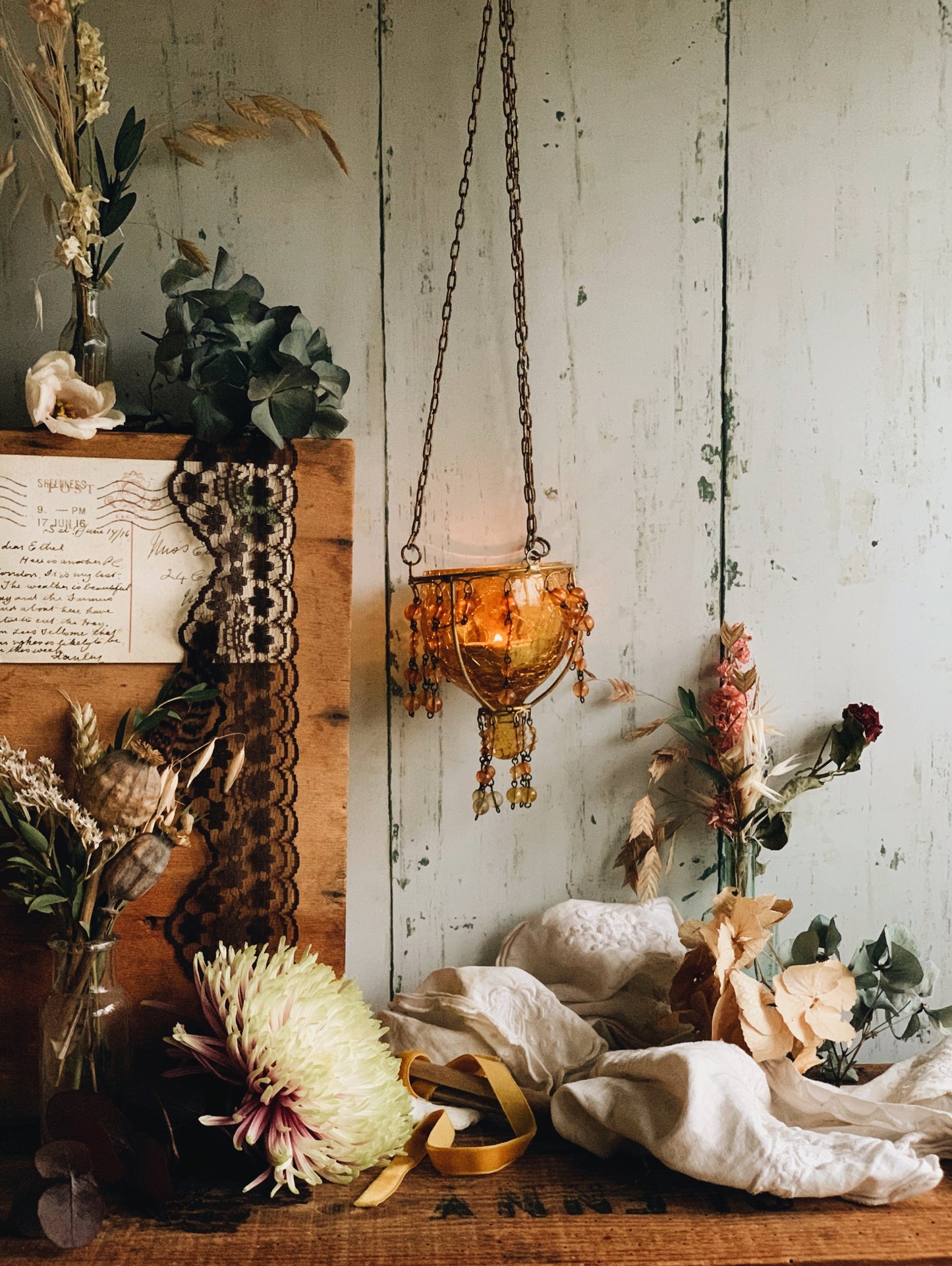 Vintage Amber Glass Hanging Holder