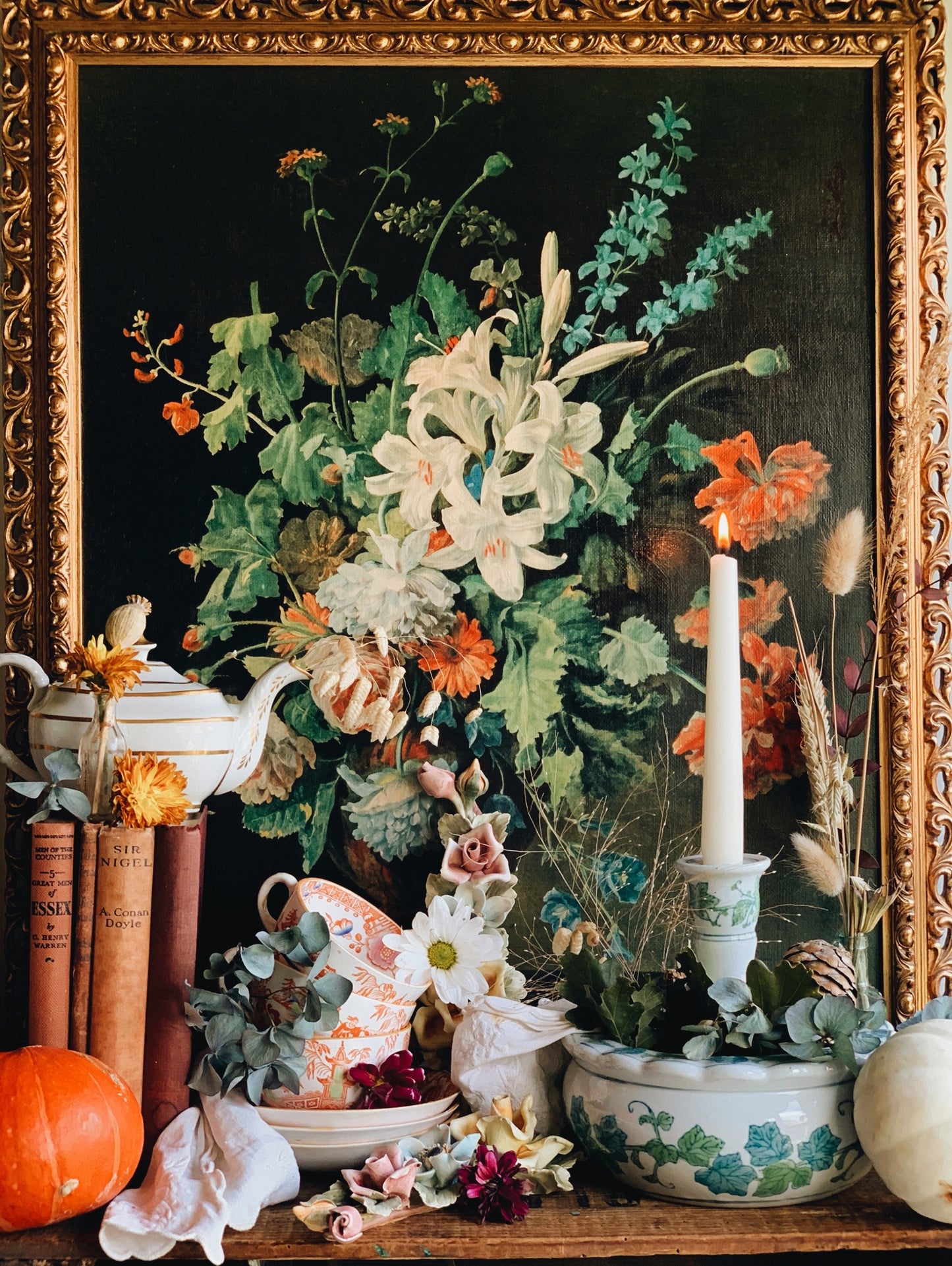 Large Vintage Floral Canvas Artwork (giclees) Framed (UK SHIPPING ONLY)