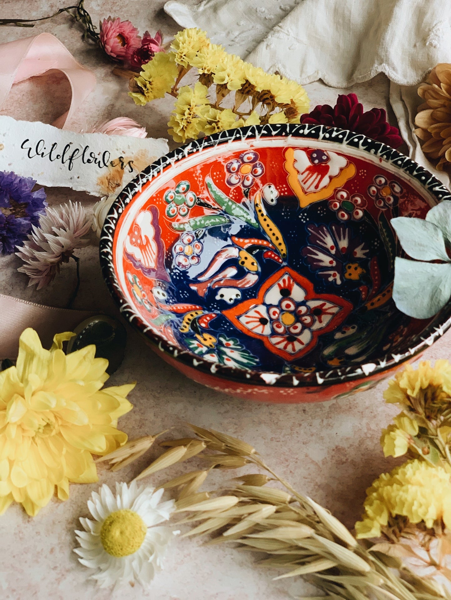 Rustic Hand~painted Floral Bowl