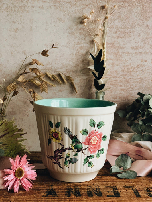 Vintage Bird Floral Planter