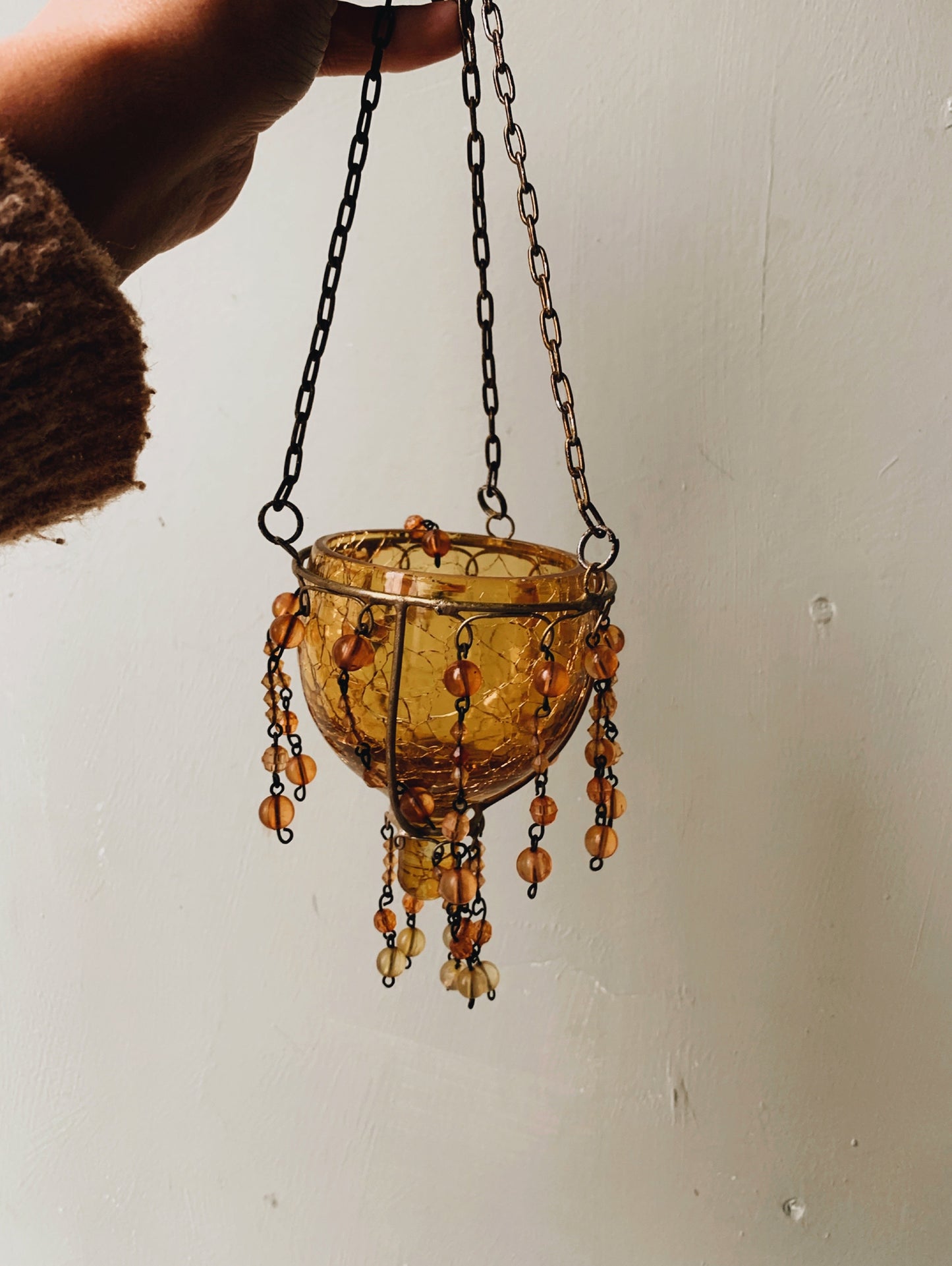 Vintage Amber Glass Hanging Holder