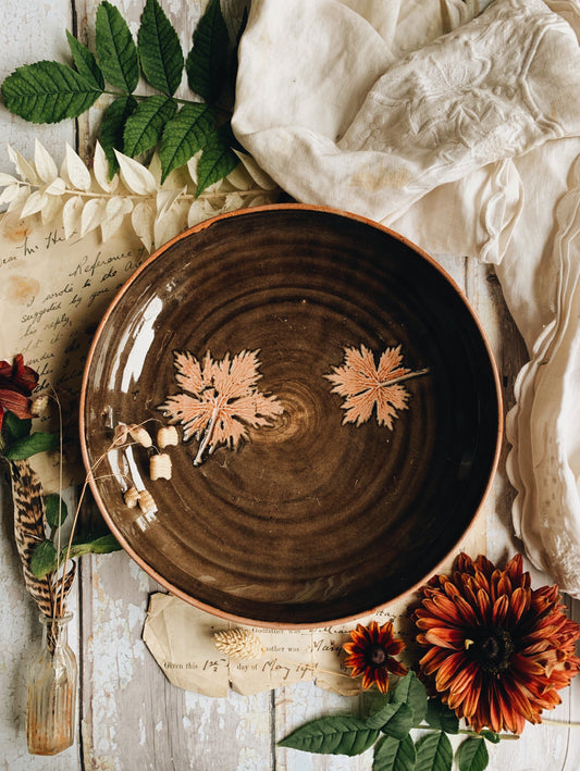 Vintage Hand~thrown Leaf Glaze Dish (plate) S&S