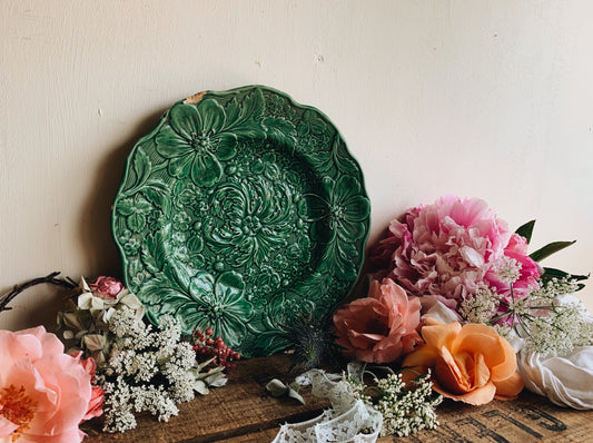 Vintage Green Floral Decorative Plate