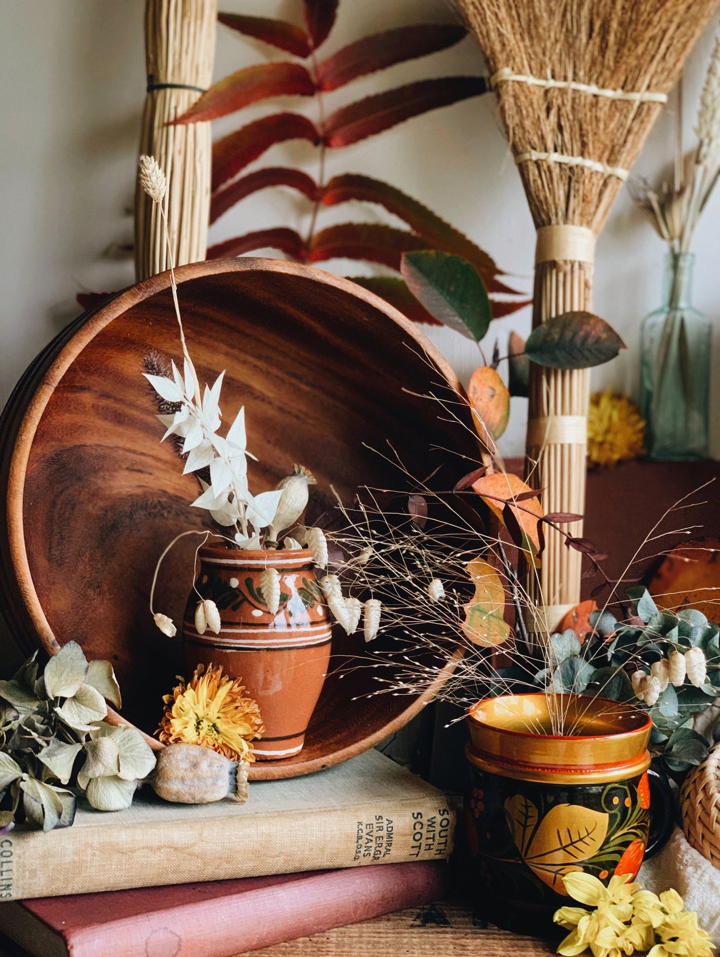 Large Rustic Wooden Bowl with Spoon & Fork (UK SHIPPING ONLY)