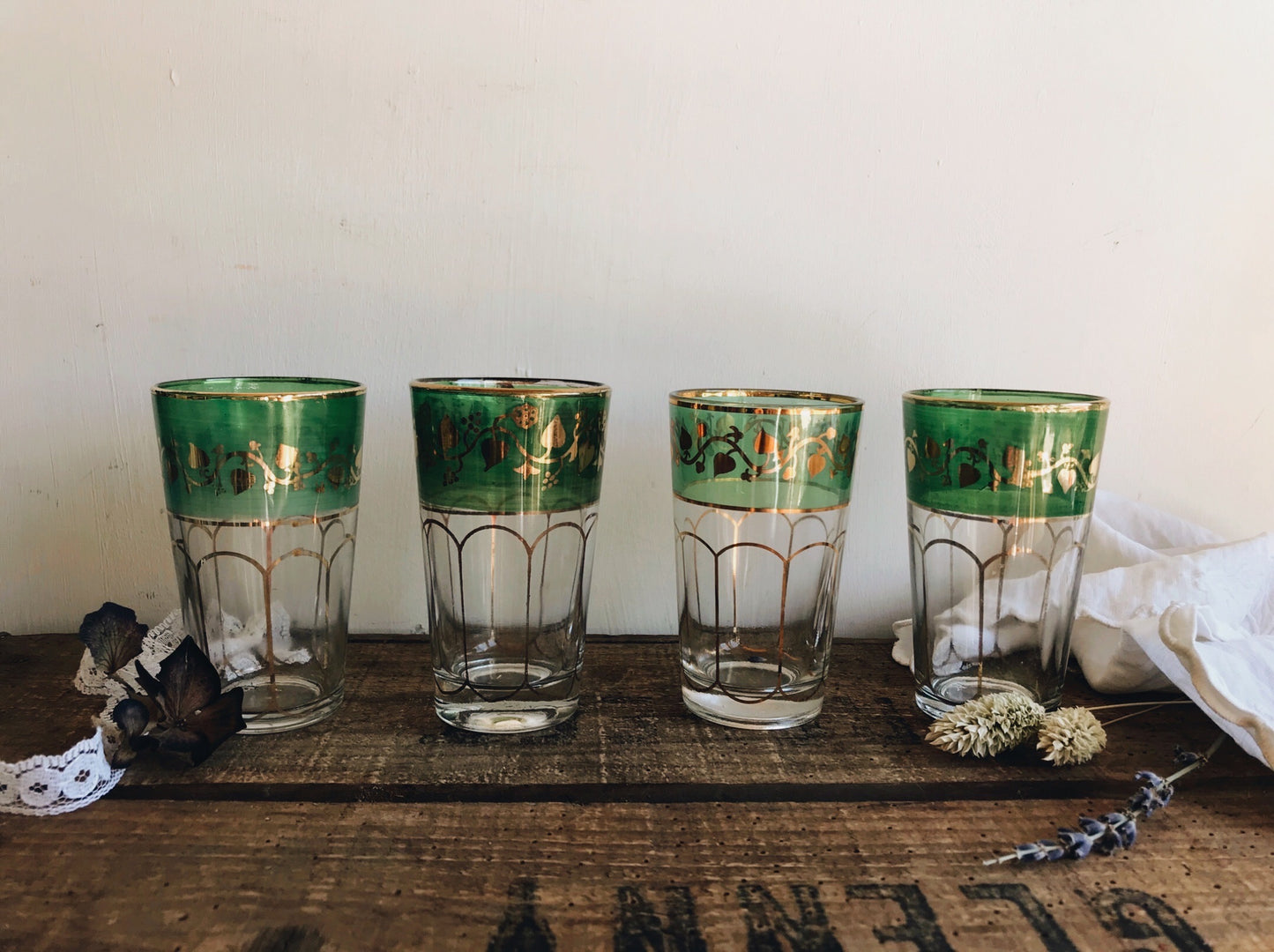 Vintage Jade Green & Gold Decorative Tumblers (sold separately)