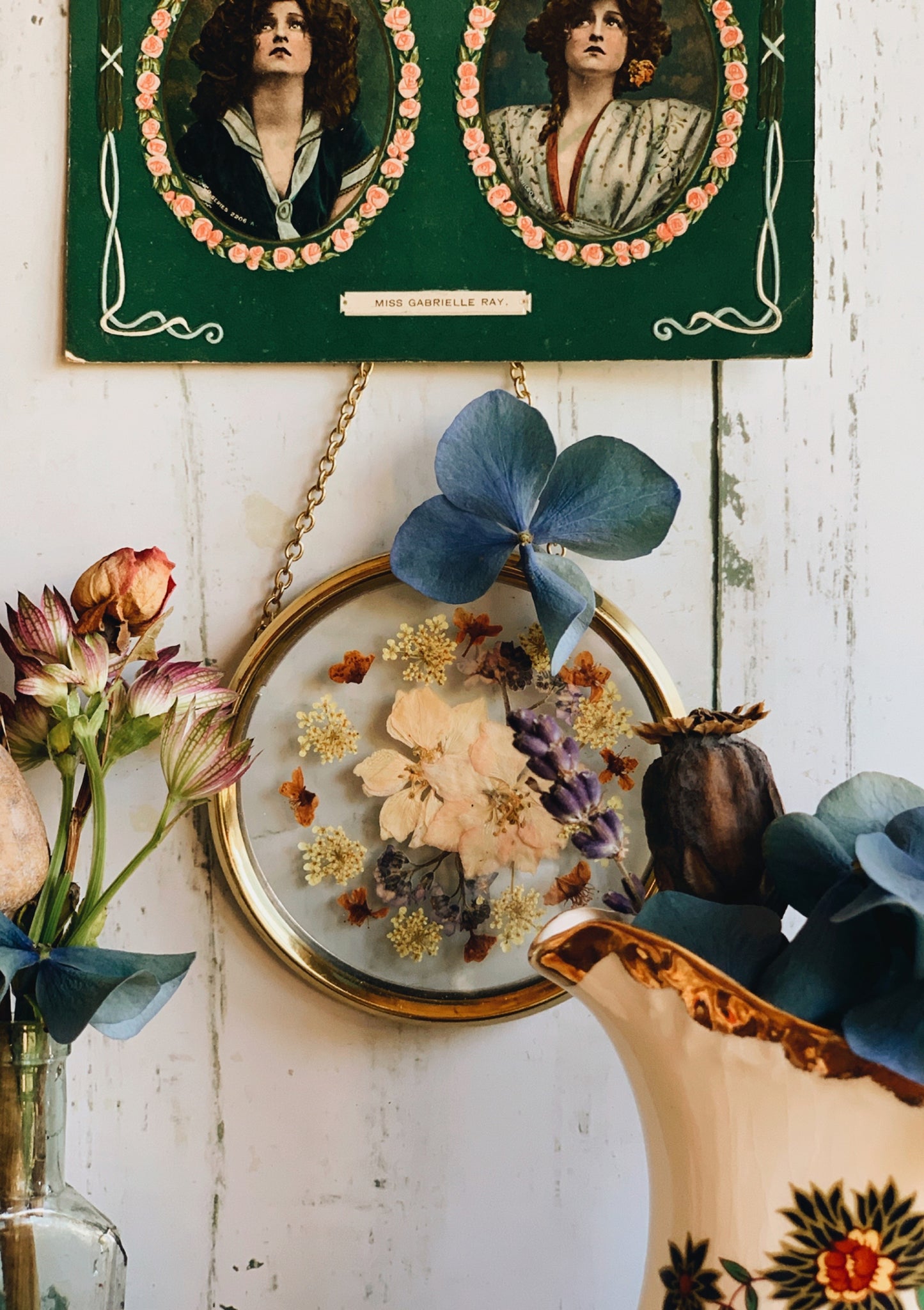 Vintage Dried Flowers in Frame ~ S&S