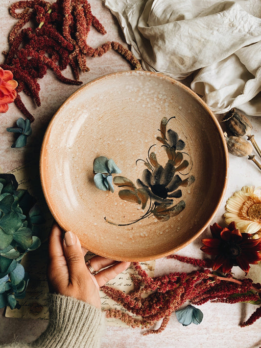 Rustic Hand~thrown Painted (glaze) Botanica Bowl / Dish