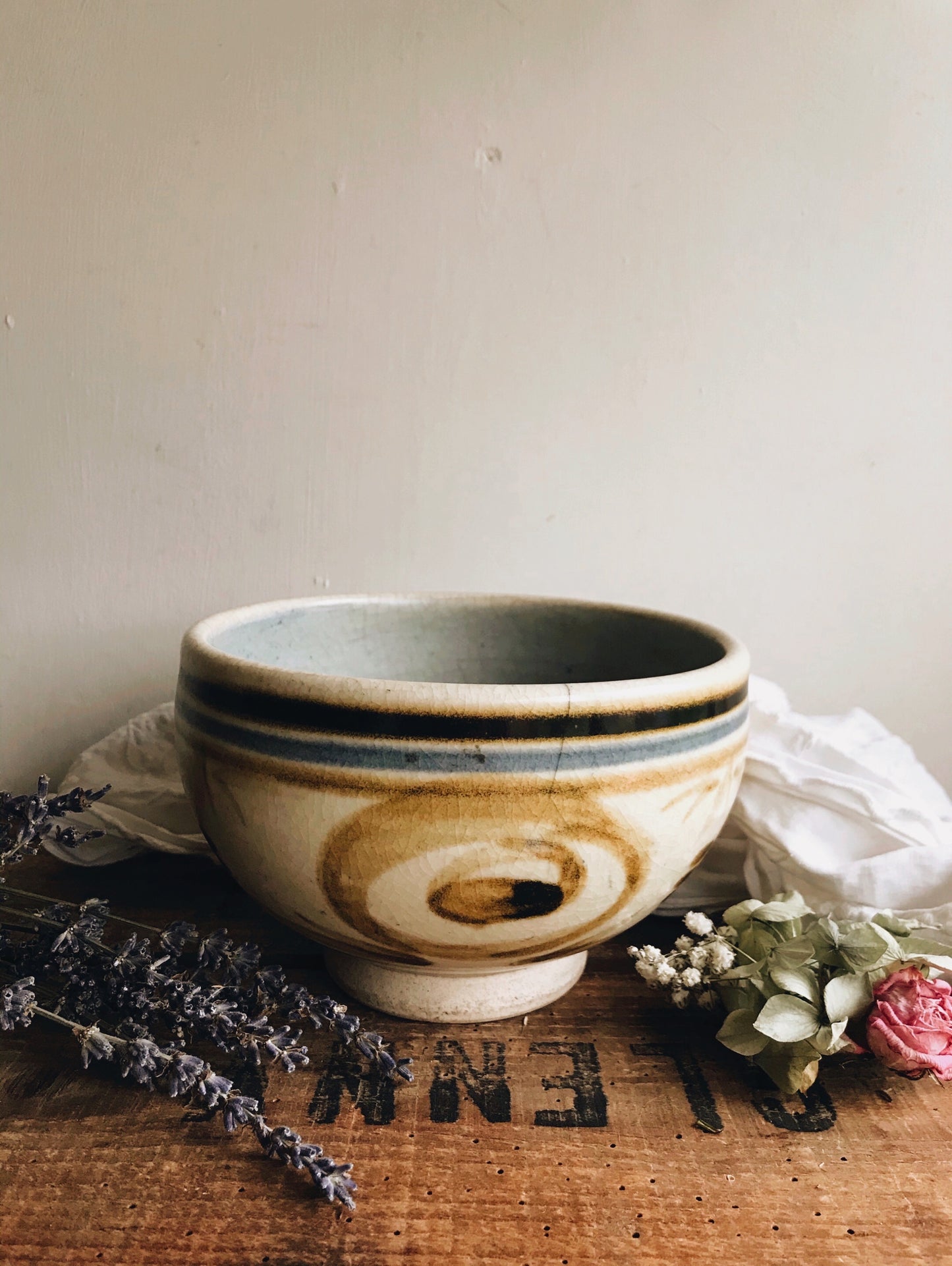 Antique French Stoneware Decorative Bowl
