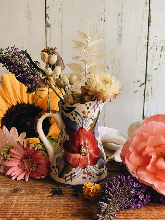 Vintage Rustic Hand~painted Floral Vase