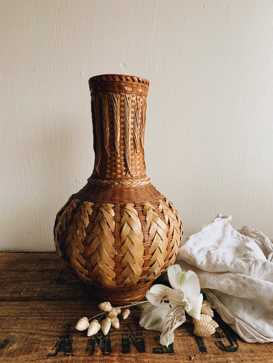 Vintage Rattan Pitcher / Vase