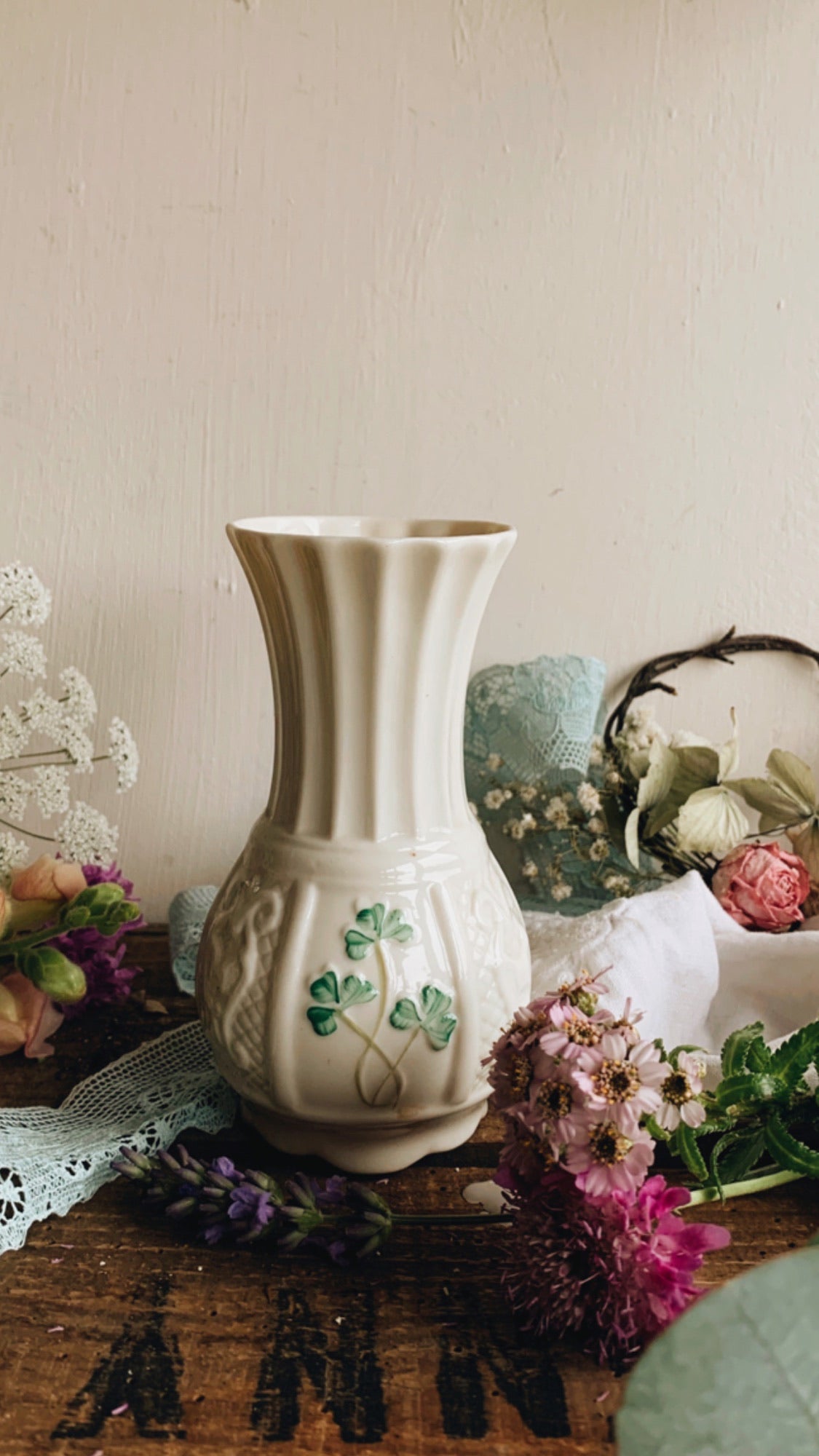 Antique Relief Clover Posy Vase