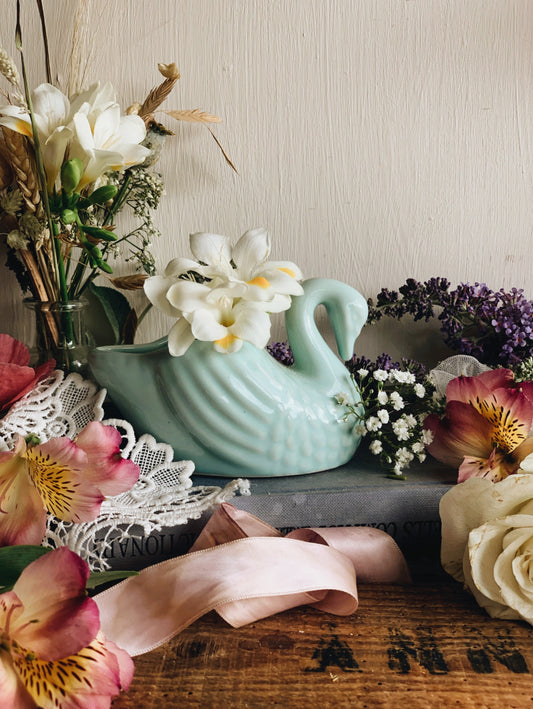 Vintage Mint Green Swan Planter
