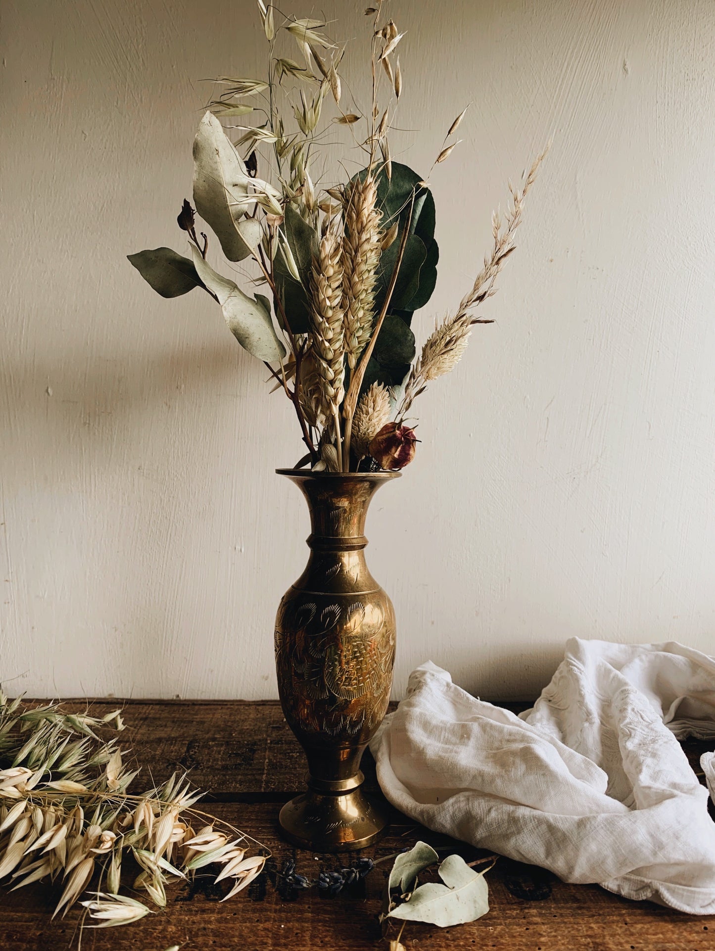 Vintage Brass Decorative Etched Vase