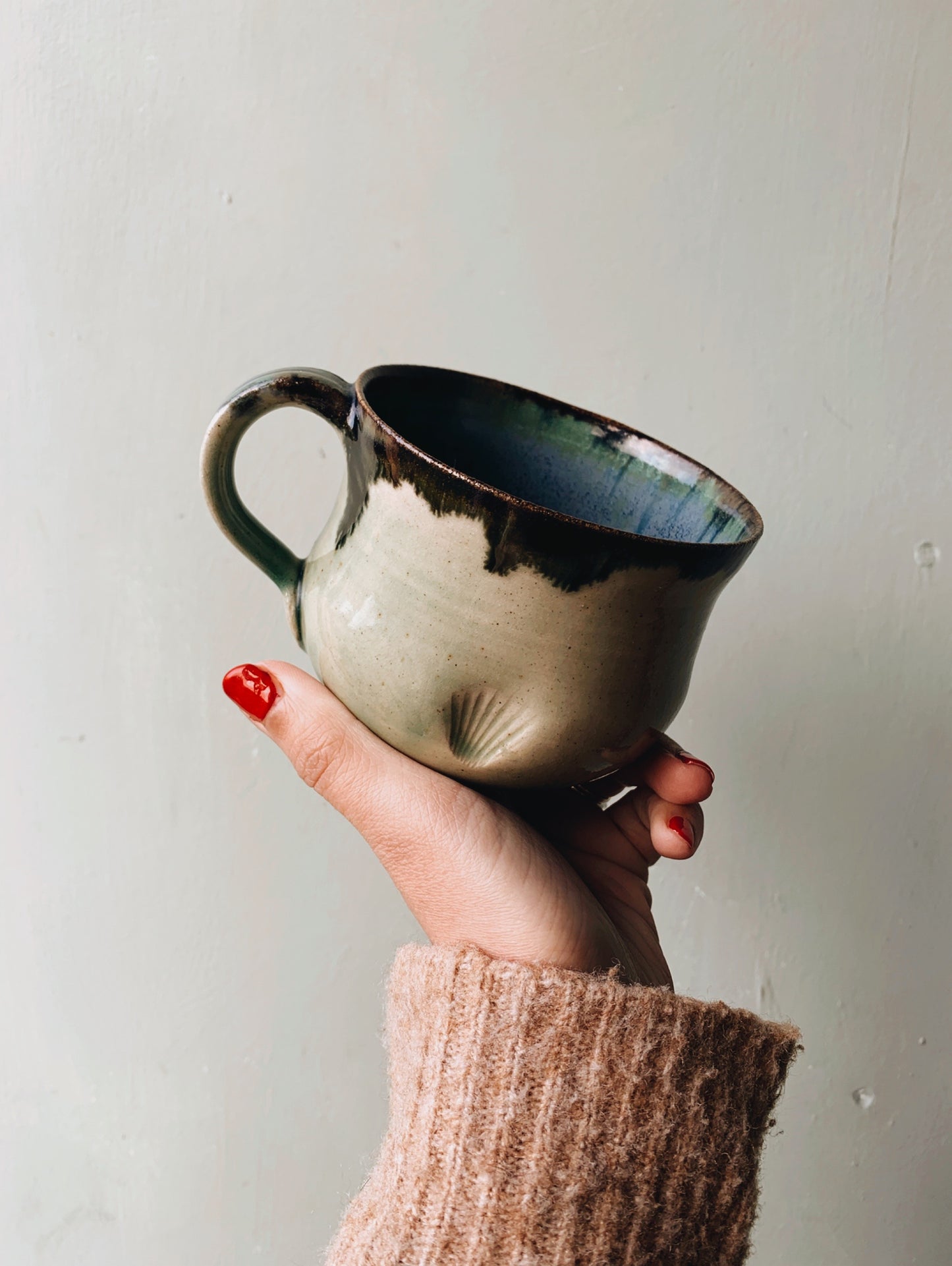 Rustic Hand~thrown Green Blue Drip Glaze