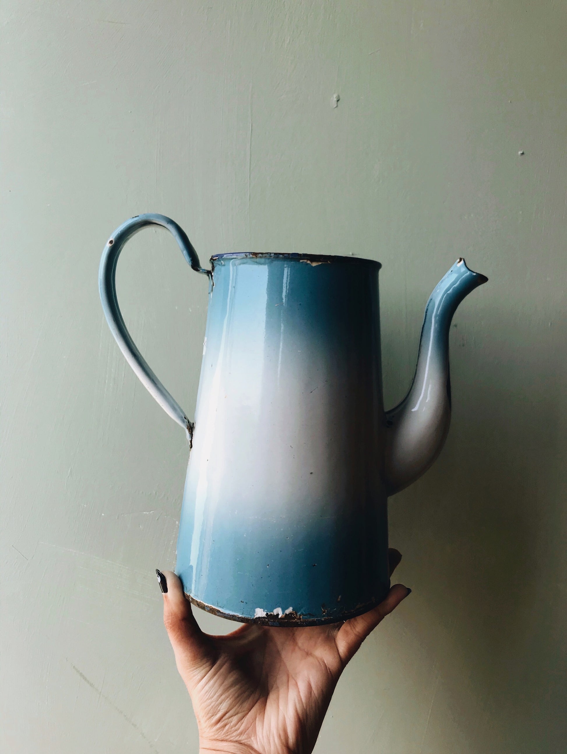Vintage Rustic Blue French Coffee Pot - Stone & Sage 
