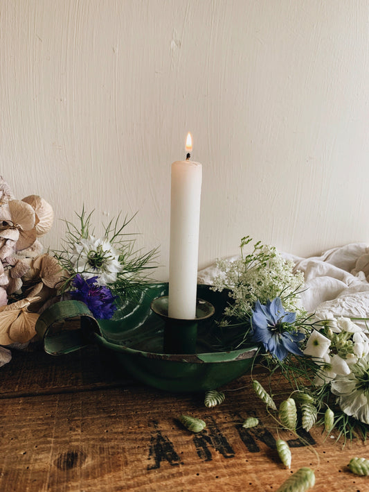 Vintage Green Rustic Enamel Candle Holder