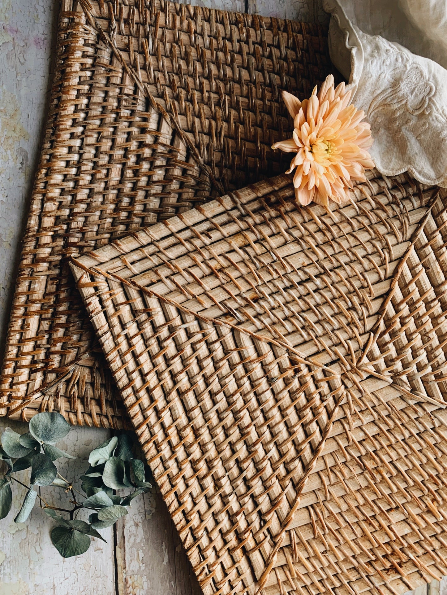 Large Vintage Wood & Wicker placemats (six available sold separately)
