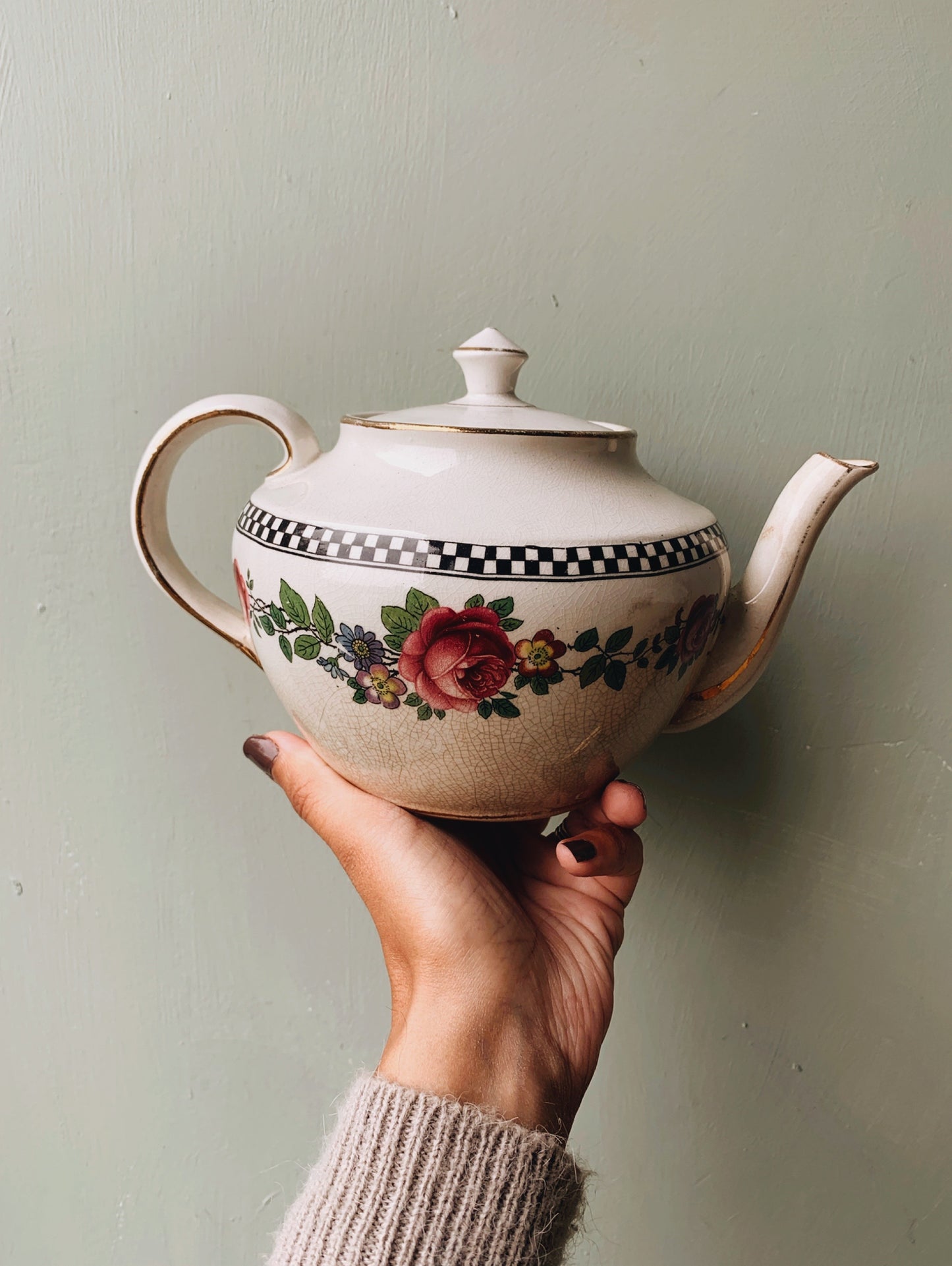 Antique Art Deco (Staffordshire) Rose Chequer Teapot