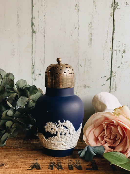 Antique Narrative Cobalt Blue Relief Shaker