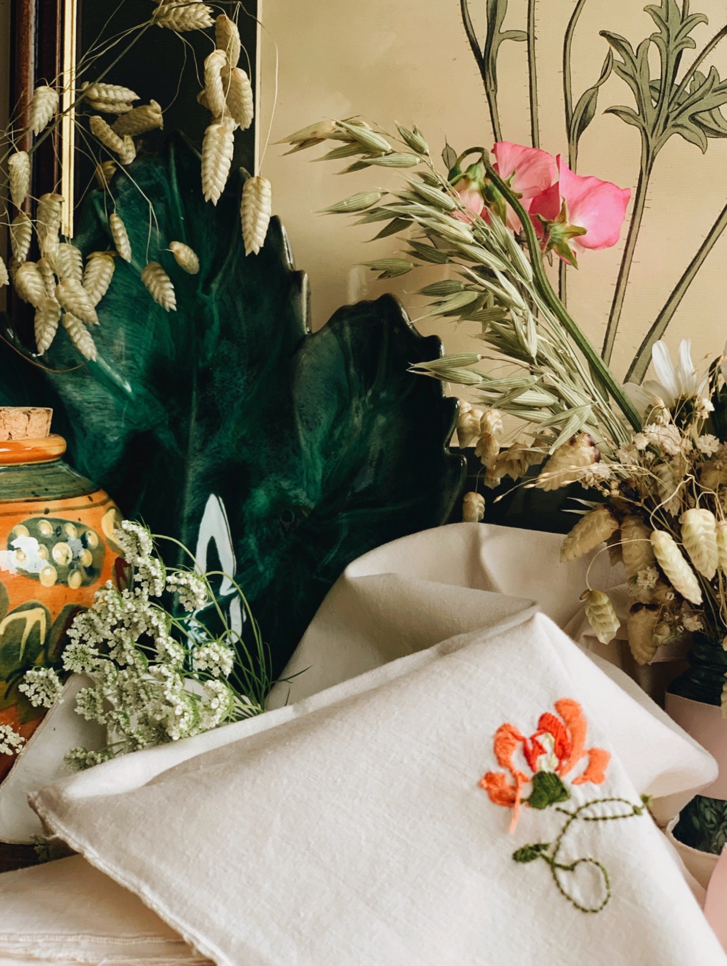 Six Vintage French Floral Hand~embroidery Napkins