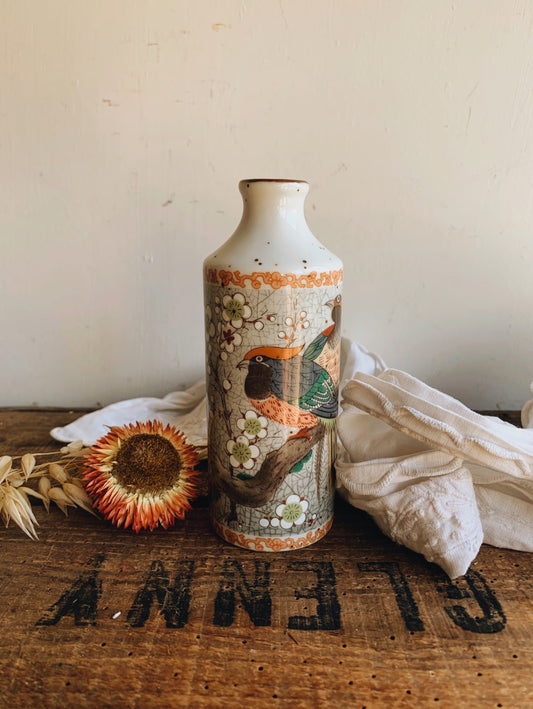 Vintage Speckle Decorative Paradise Birds Vase