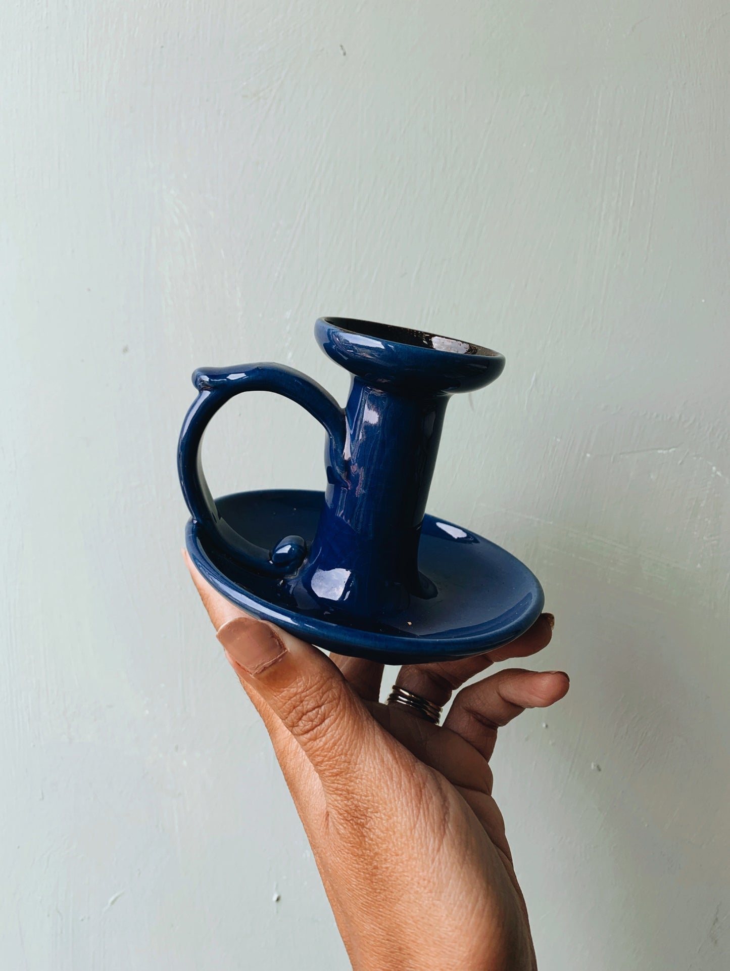 Vintage Cobalt Blue Ceramic Candle Holder