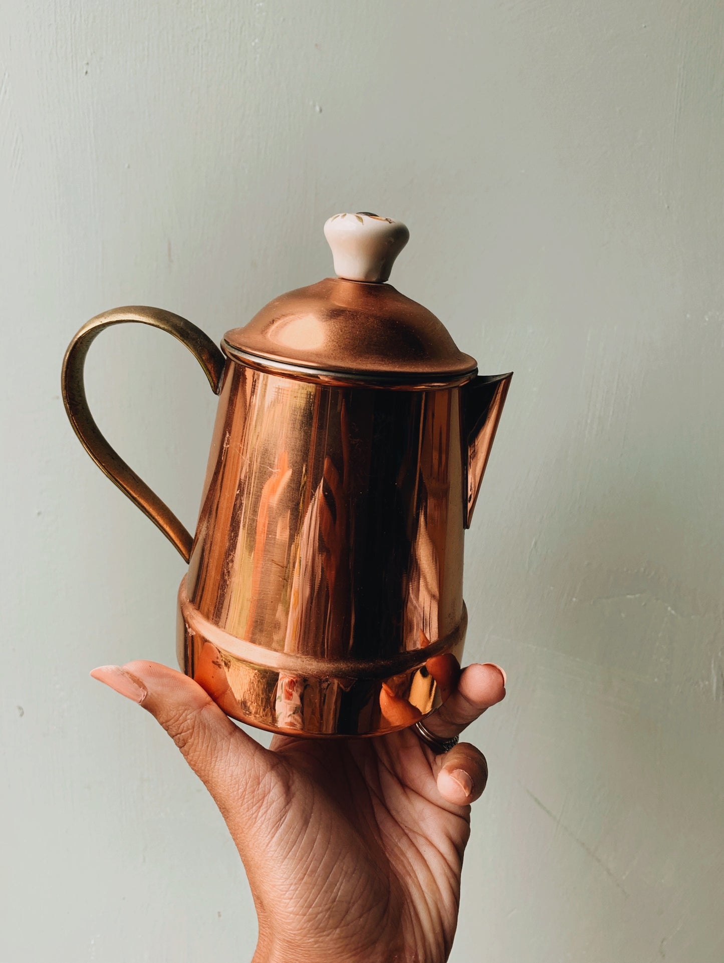 Vintage Copper Brass Ceramic Coffee pot