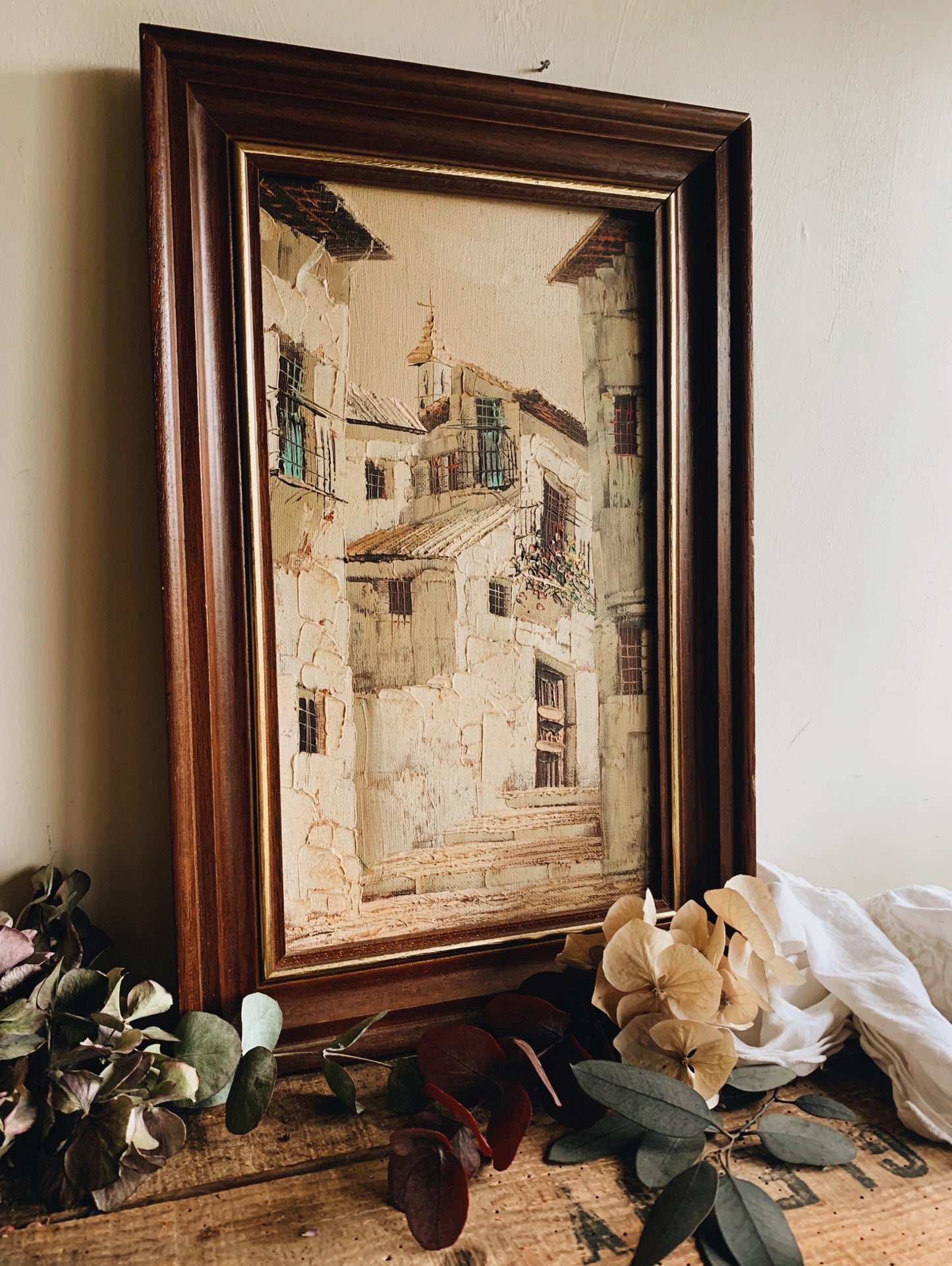 Rustic French (depicted town) Painting in Frame