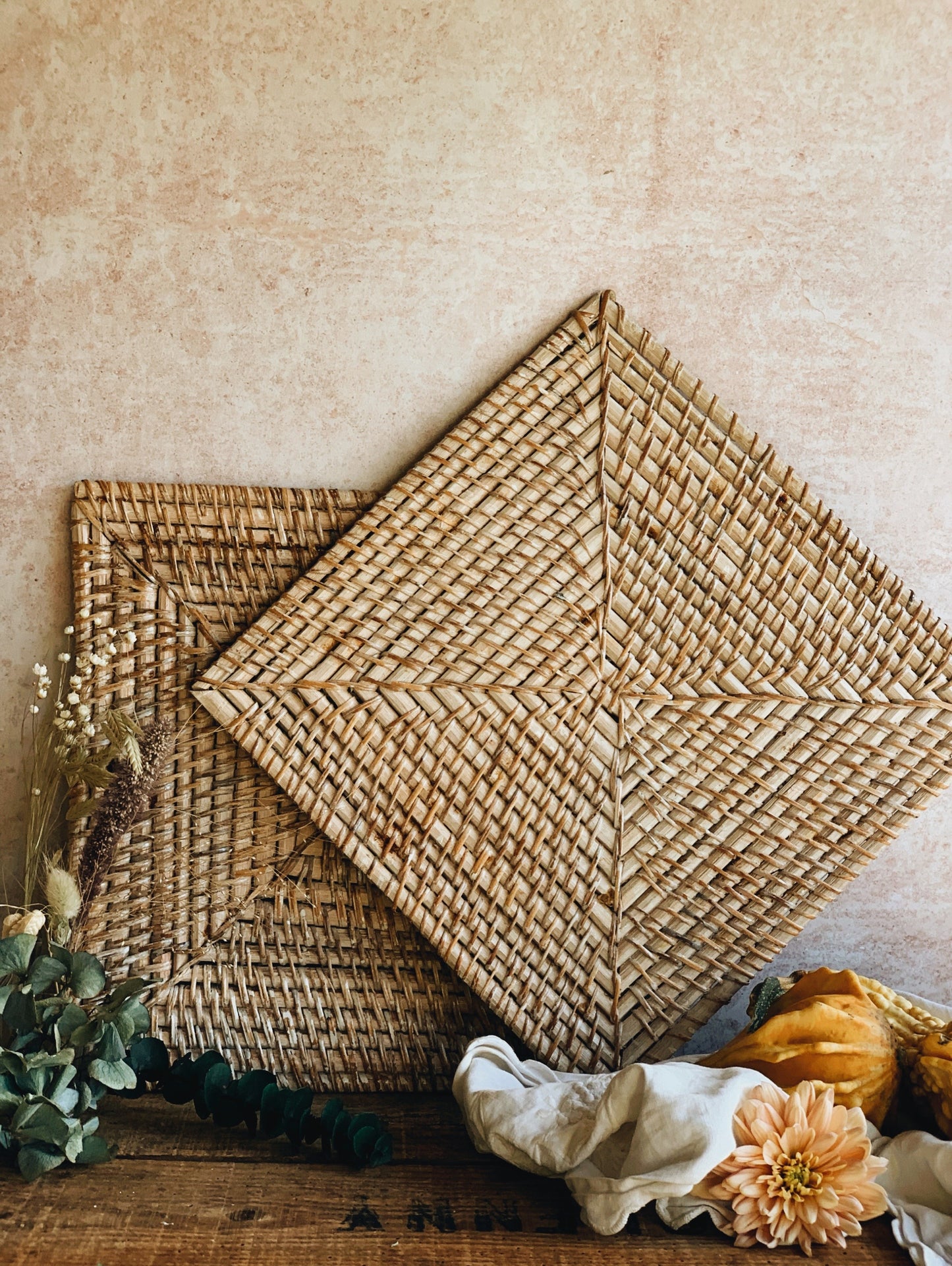 Large Vintage Wood & Wicker placemats (six available sold separately)