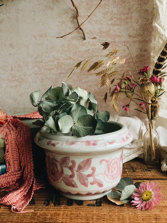 Vintage Hand~painted (glazed) Pink Rose Planter