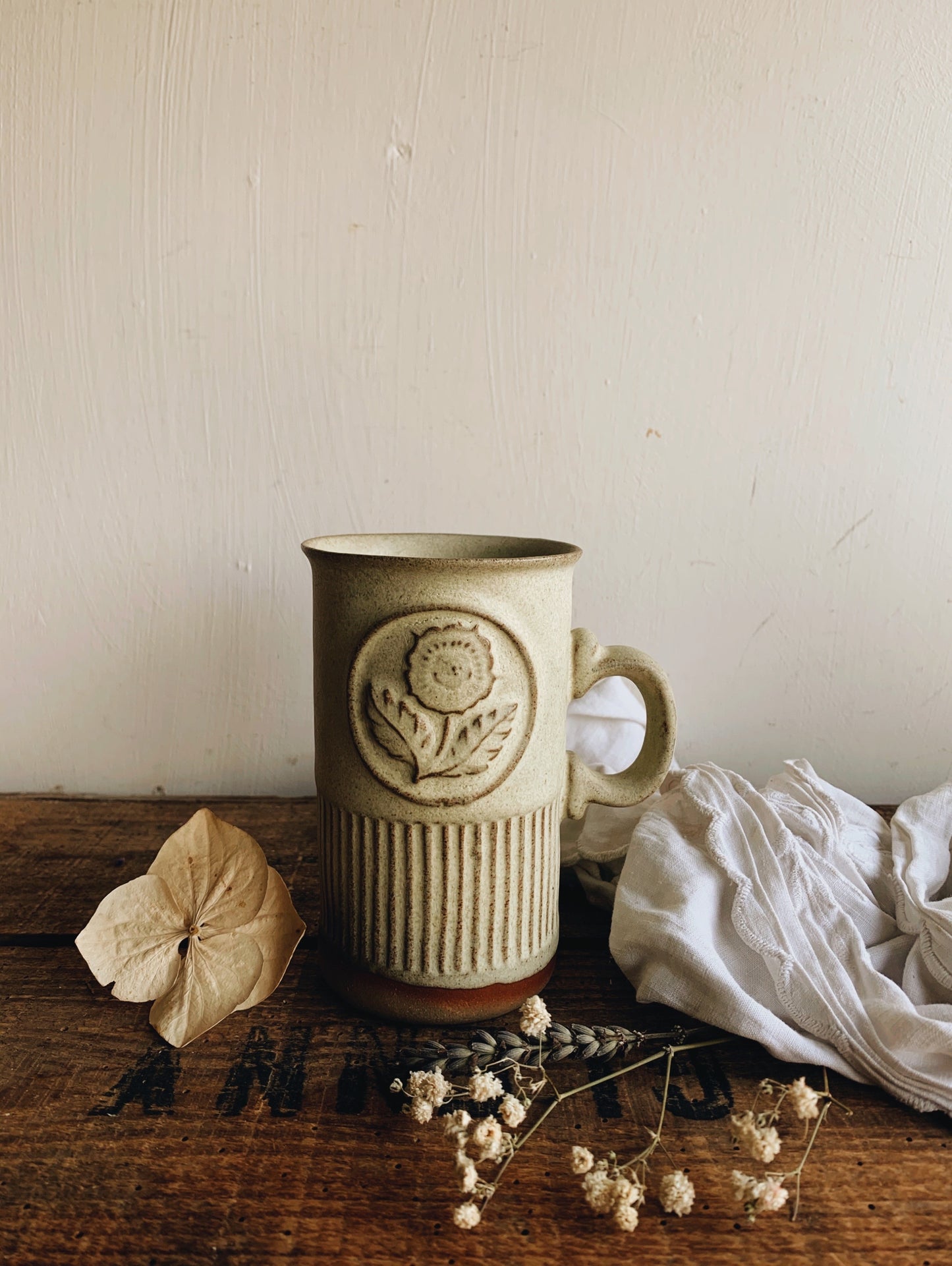 Rustic Hand~thrown Floral Relief Long Cup