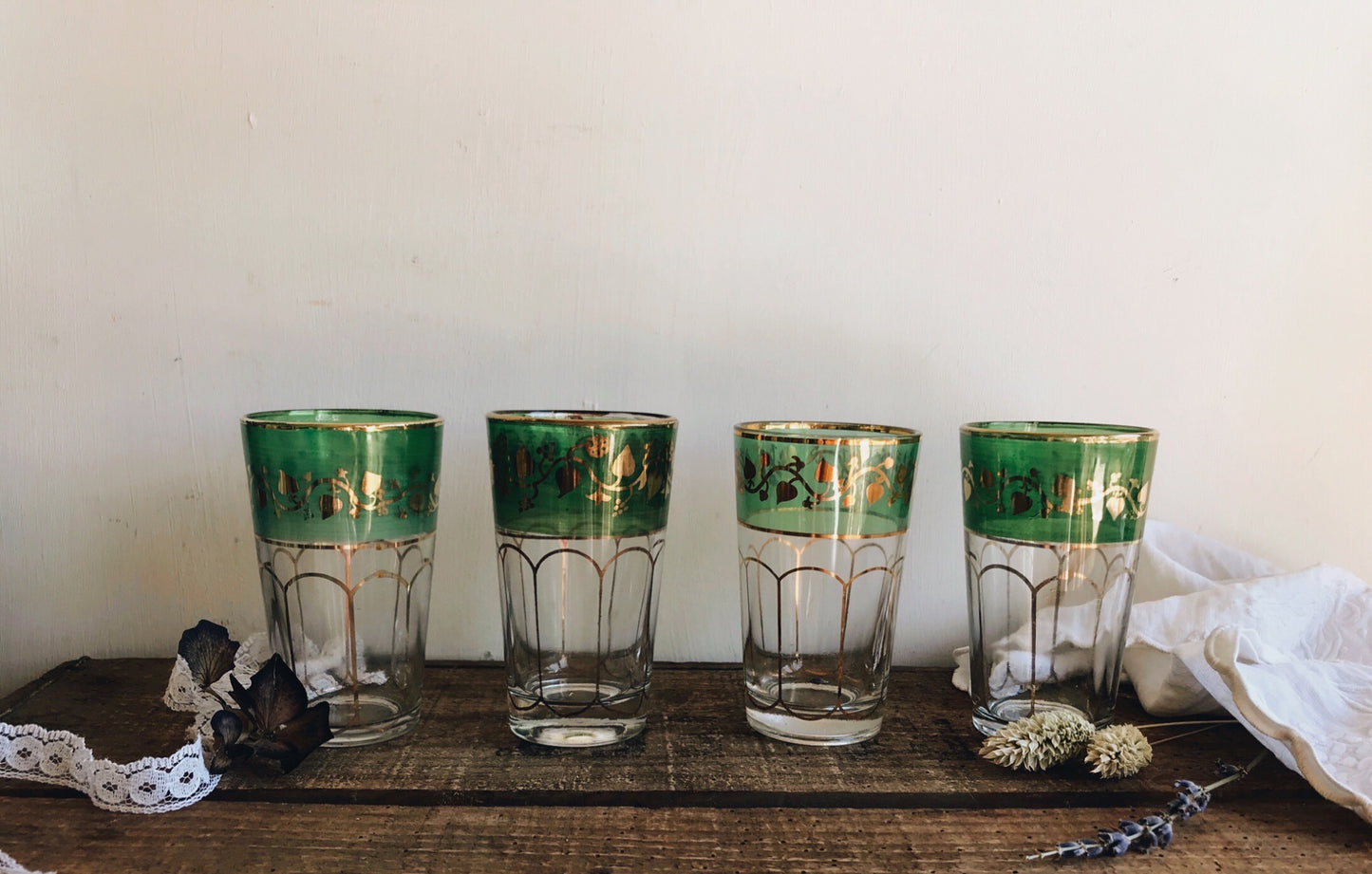 Vintage Jade Green & Gold Decorative Tumblers (sold separately)