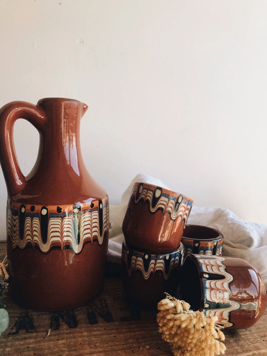 Retro Terracotta Pitcher & Cups