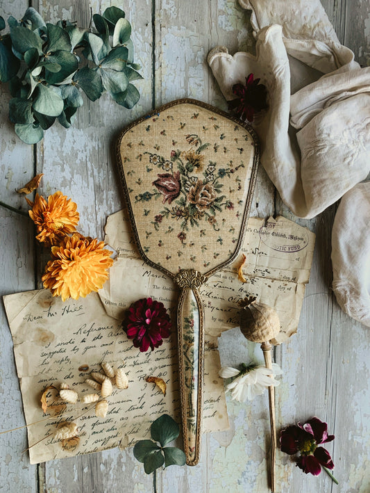 Vintage Floral Embroidery Vanity Mirror
