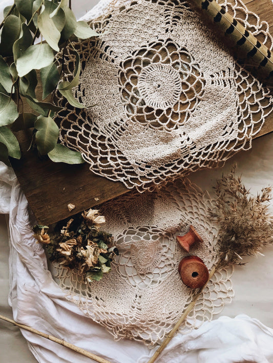 Two vintage Café Crochet Doilies - Stone & Sage 