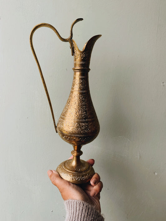 Large Decorative Etched Brass Jug