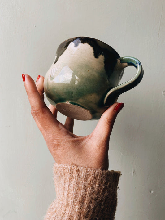 Rustic Hand~thrown Green Blue Drip Glaze