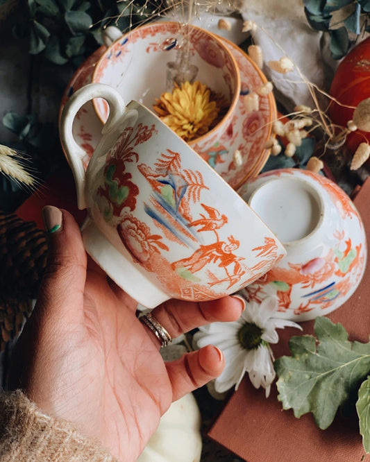 Antique Hand~engraved Oriental Cup & Saucer (three sets available)