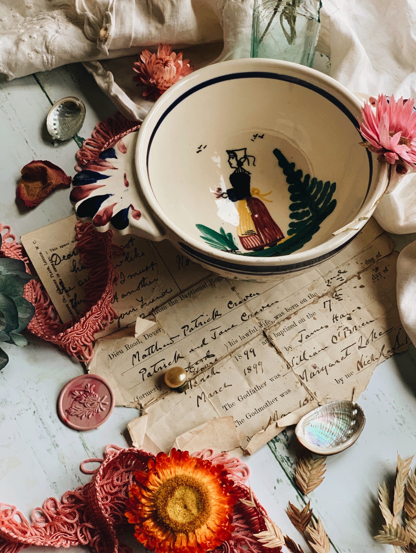 Vintage Folksy Porridge Bowl