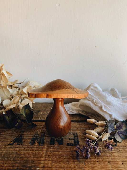 Rustic Hand~carved Wooden Mushroom