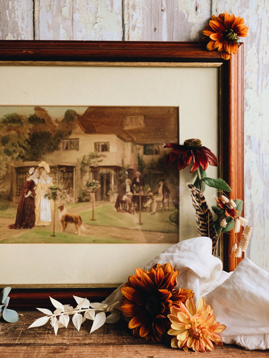 Antique Mixed Media Fine Art Whimsey Cottage Narrative Framed (UK SHIPPING ONLY)