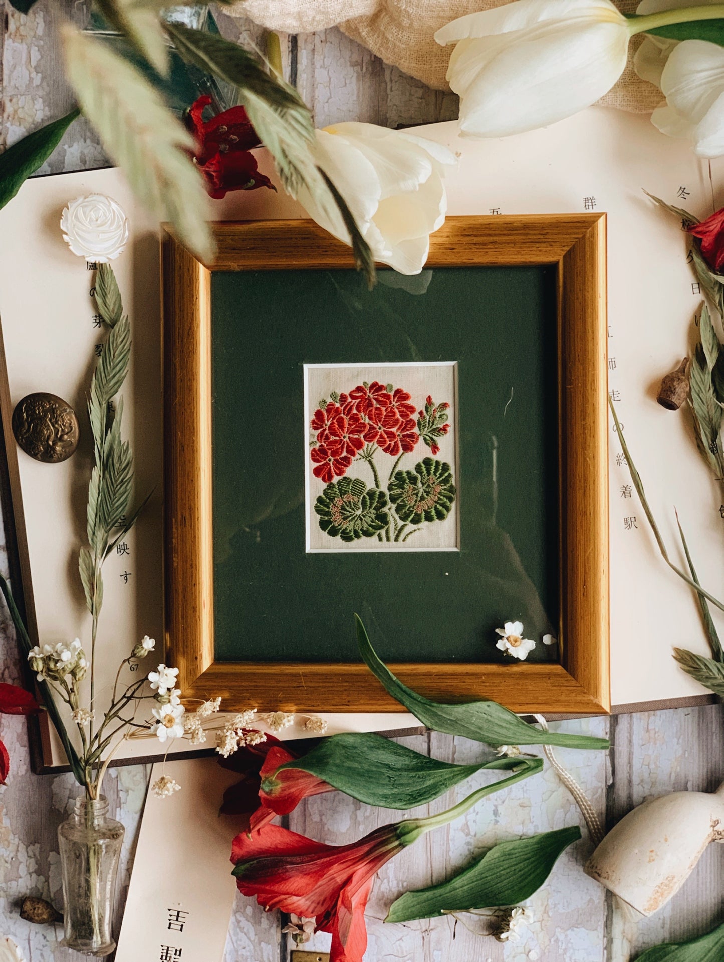 Antique Early 1900’s Silk Flower Artwork